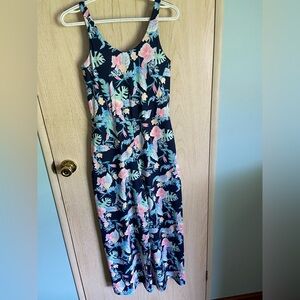 BRISAS Fabulous Athletic Wide Leg Tropical Flower Navy Jumpsuit Built in Bra S